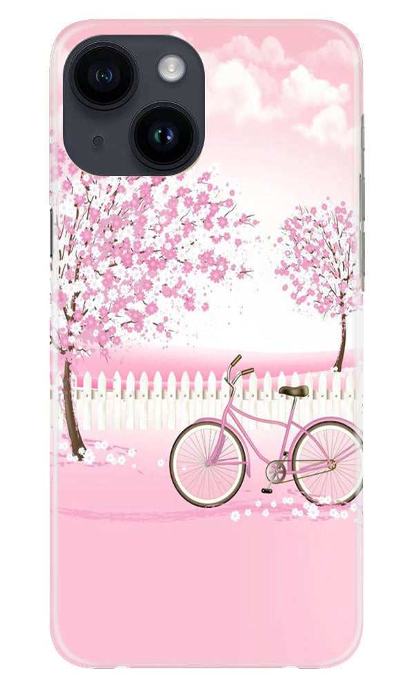 Pink Flowers Cycle Mobile Back Case for iPhone 14 (Design - 102) Pink Flowers Cycle Case for iPhone 14 (Design - 102)