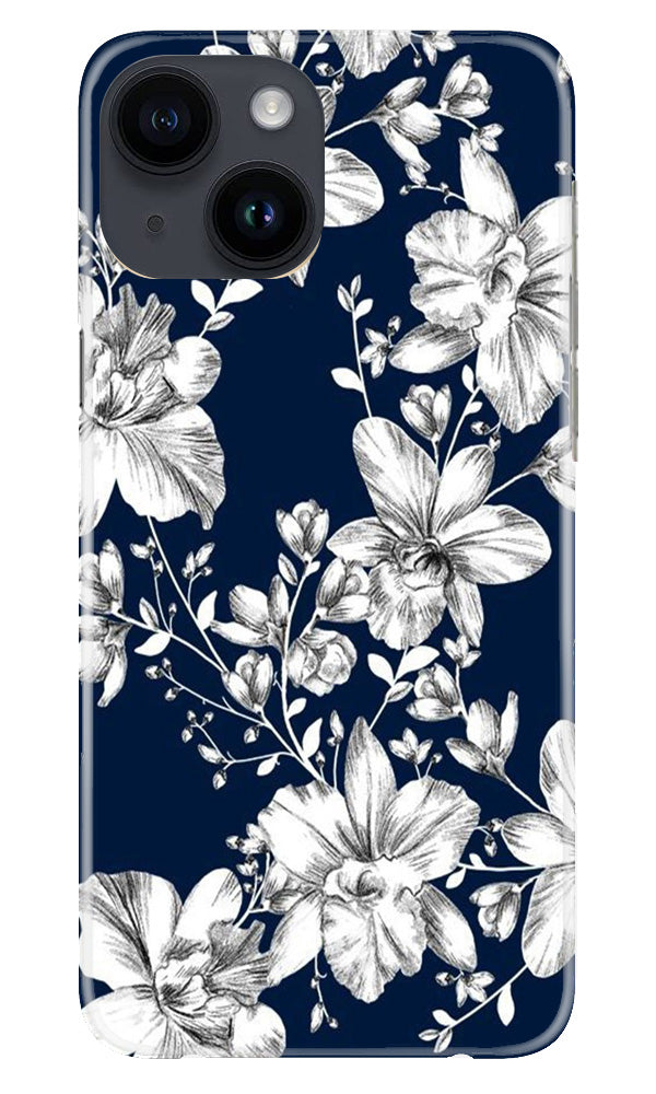 White flowers Blue Background Mobile Back Case for iPhone 14 (Design - 14) White flowers Blue Background Case for iPhone 14