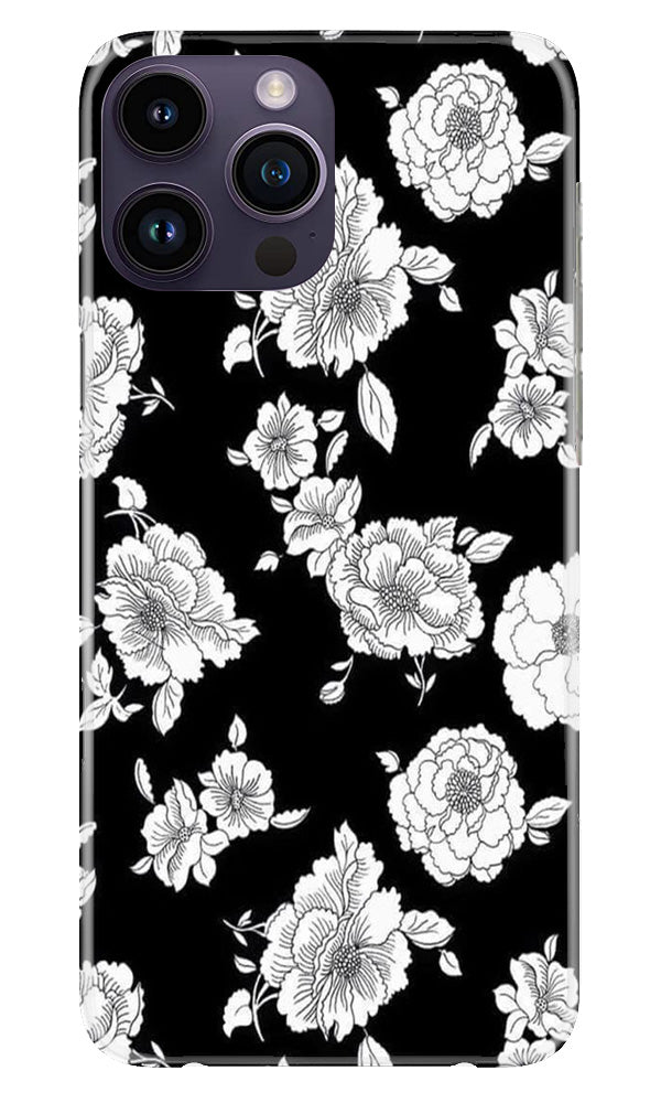 White flowers Black Background Mobile Back Case for iPhone 14 Pro Max (Design - 9) White flowers Black Background Case for iPhone 14 Pro Max