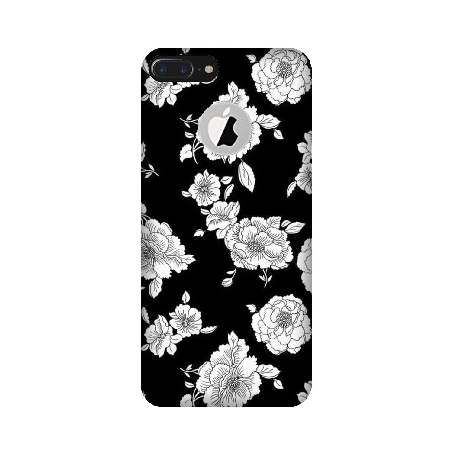 White flowers Black Background Mobile Back Case for iPhone 7 Plus logo cut (Design - 9) White flowers Black Background Case for iPhone 7 Plus logo cut