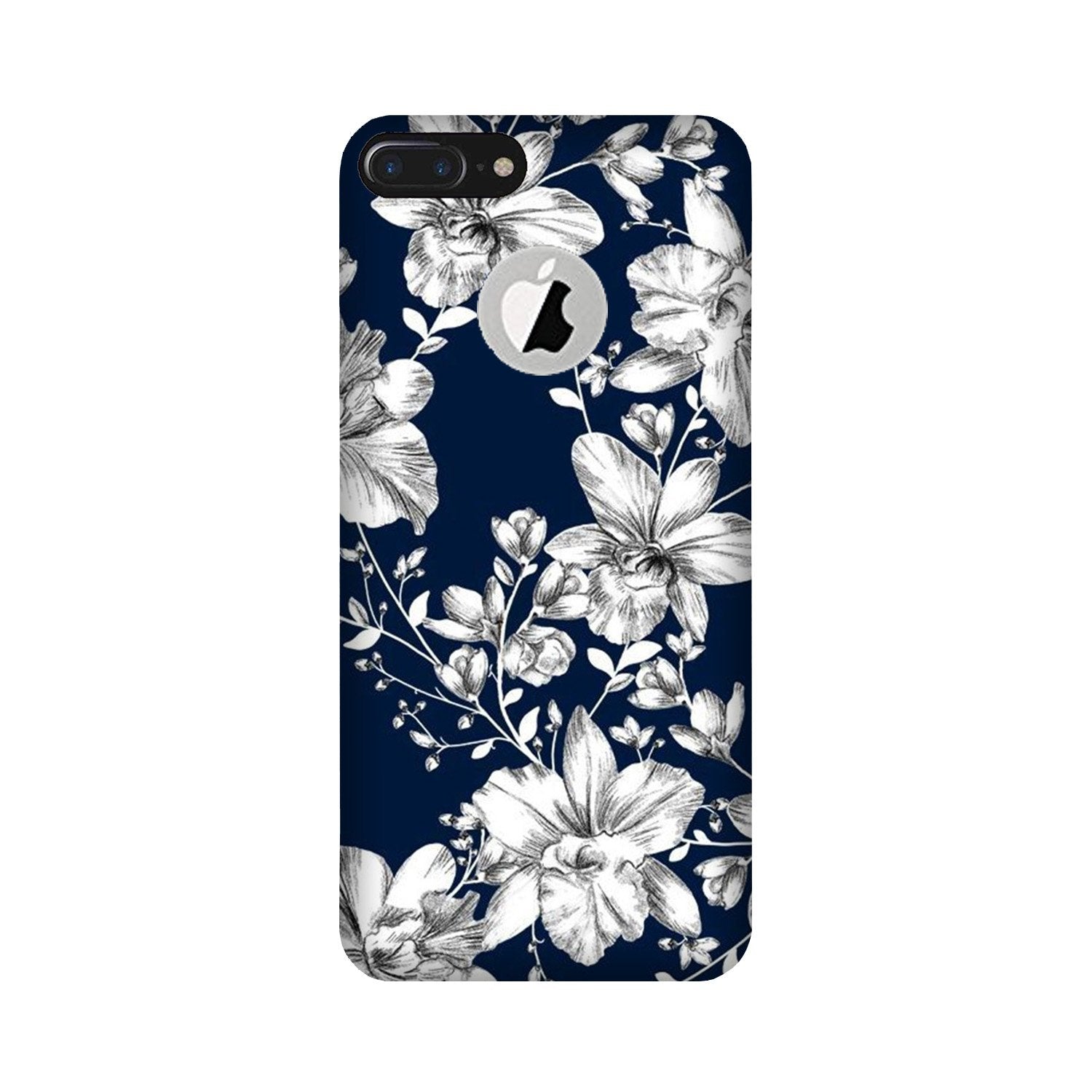 White flowers Blue Background Mobile Back Case for iPhone 7 Plus logo cut (Design - 14) White flowers Blue Background Case for iPhone 7 Plus logo cut