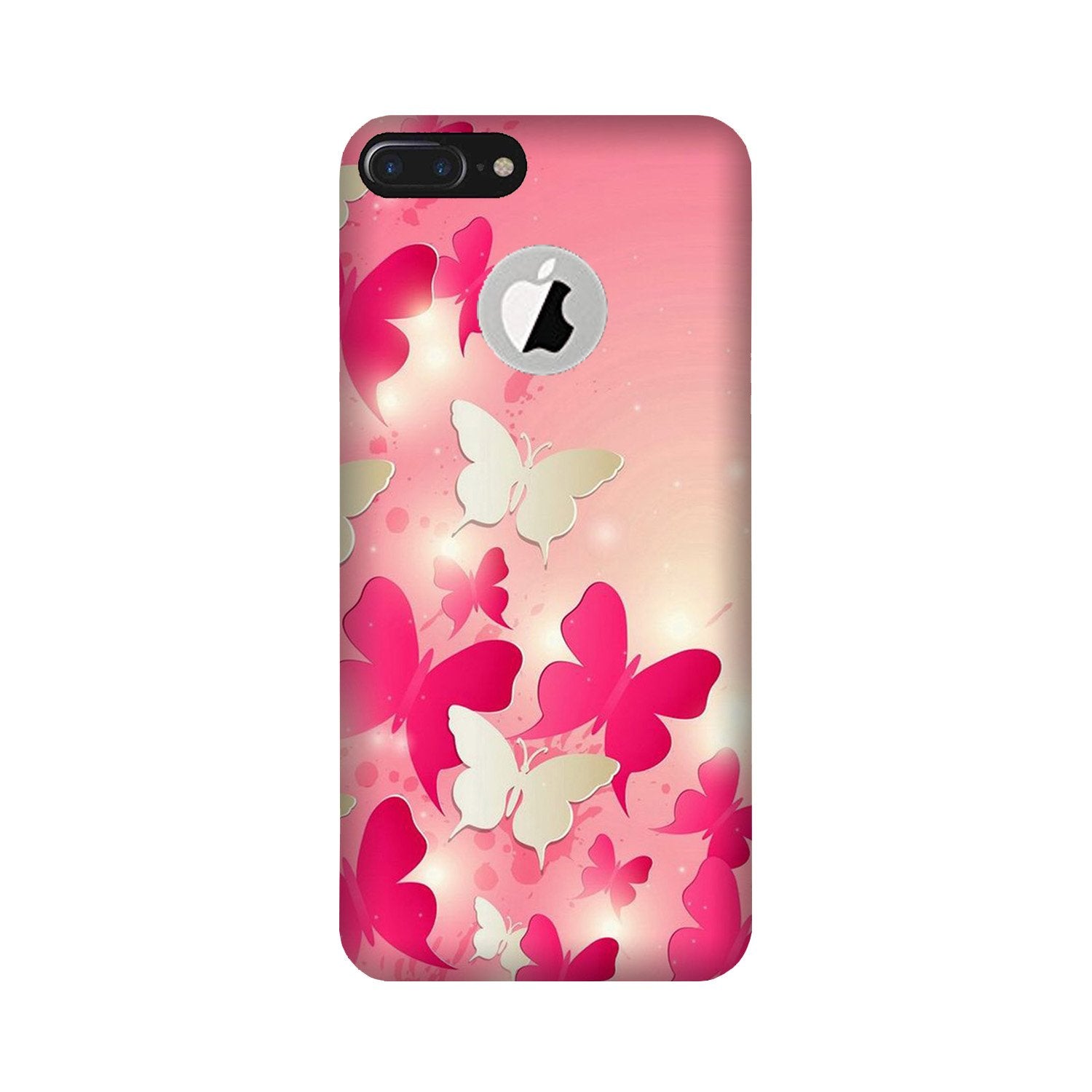White Pick Butterflies Mobile Back Case for iPhone 7 Plus logo cut (Design - 28) White Pick Butterflies Case for iPhone 7 Plus logo cut
