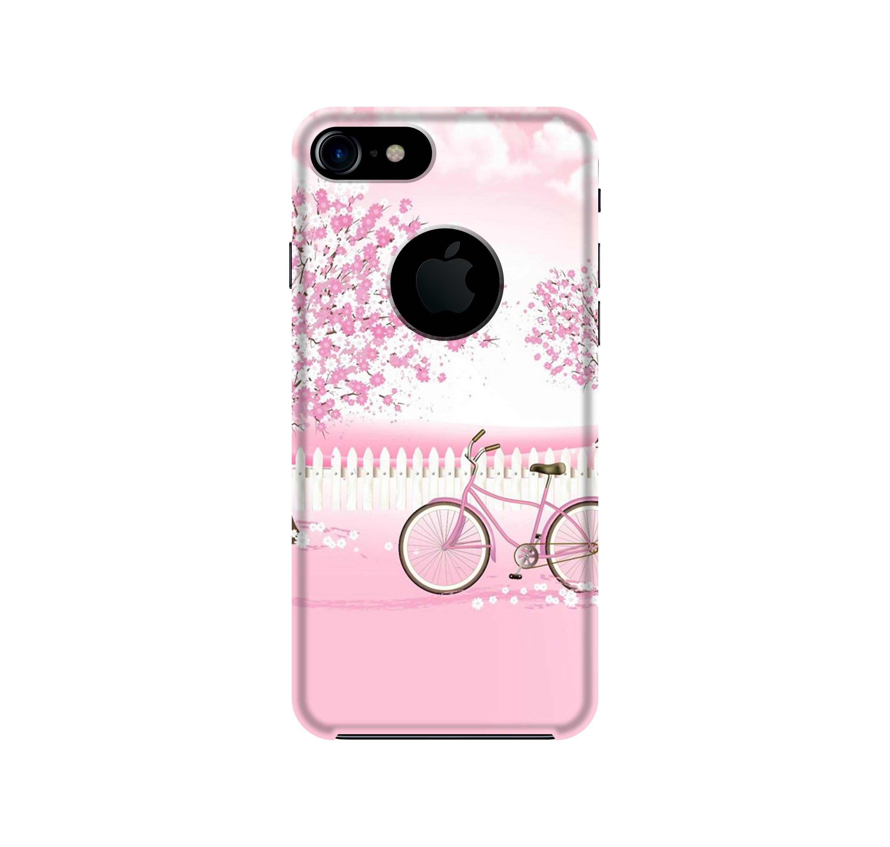 Pink Flowers Cycle Mobile Back Case for iPhone 7 logo cut (Design - 102) Pink Flowers Cycle Case for iPhone 7 logo cut (Design - 102)