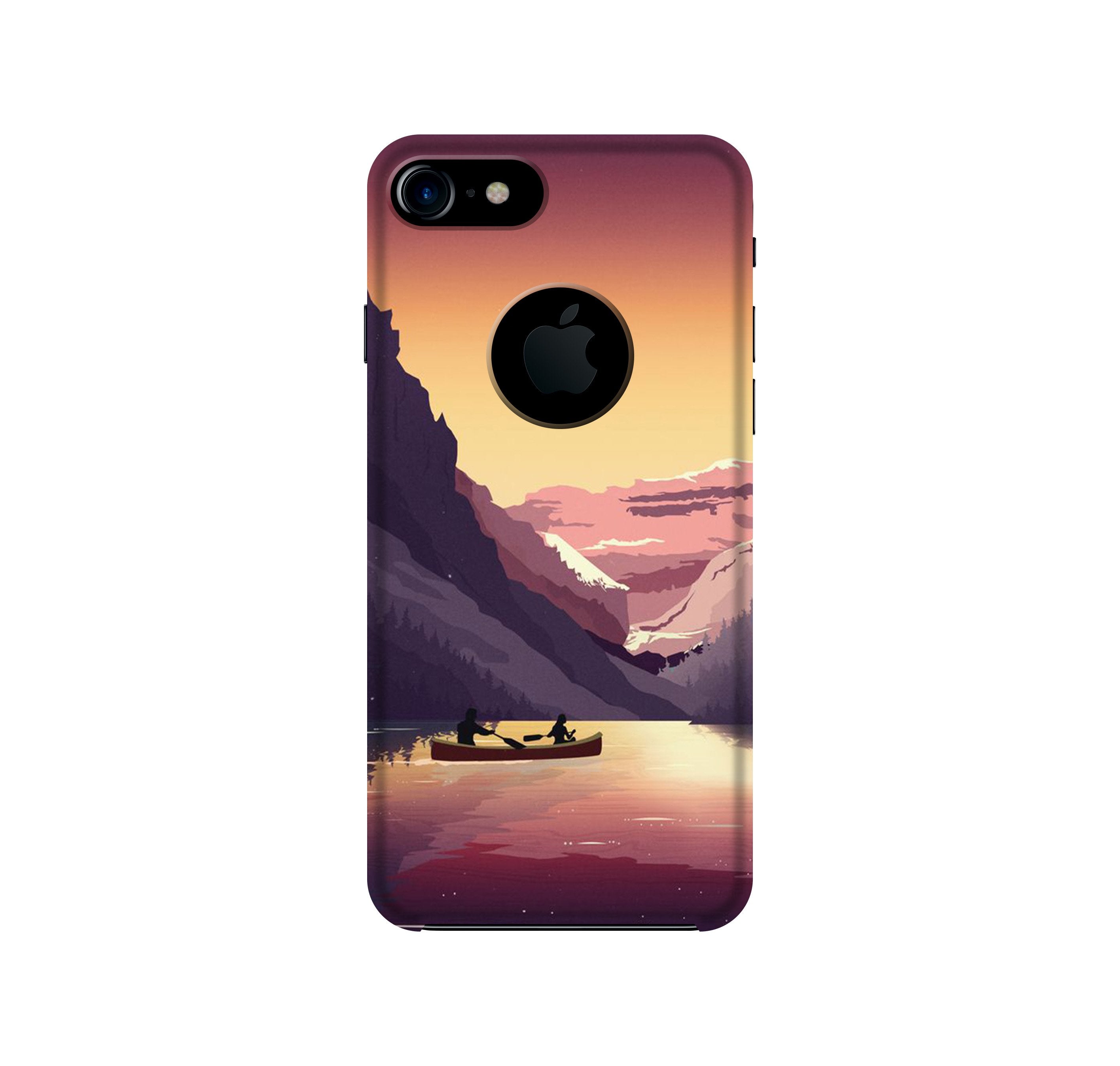 Mountains Boat Mobile Back Case for iPhone 7 logo cut (Design - 181) Mountains Boat Case for iPhone 7 logo cut (Design - 181)