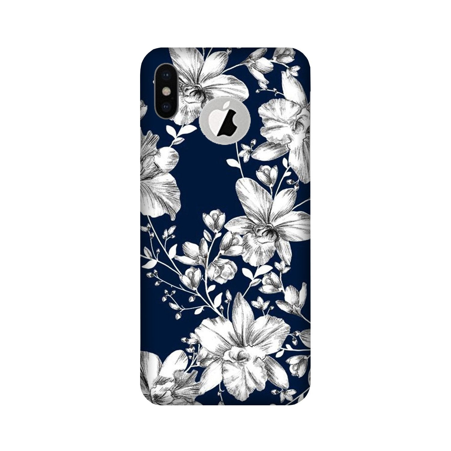 White flowers Blue Background Mobile Back Case for iPhone X logo cut (Design - 14) White flowers Blue Background Case for iPhone X logo cut