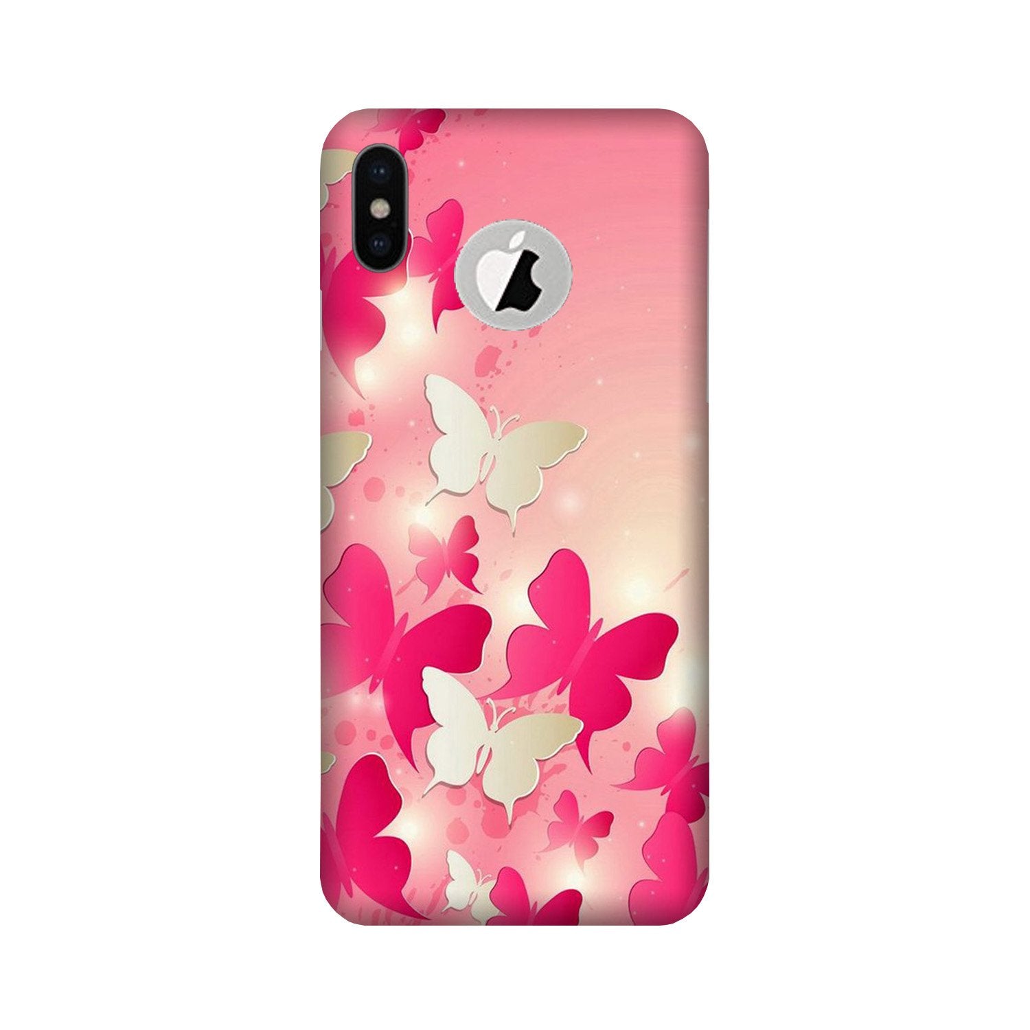 White Pick Butterflies Mobile Back Case for iPhone X logo cut (Design - 28) White Pick Butterflies Case for iPhone X logo cut