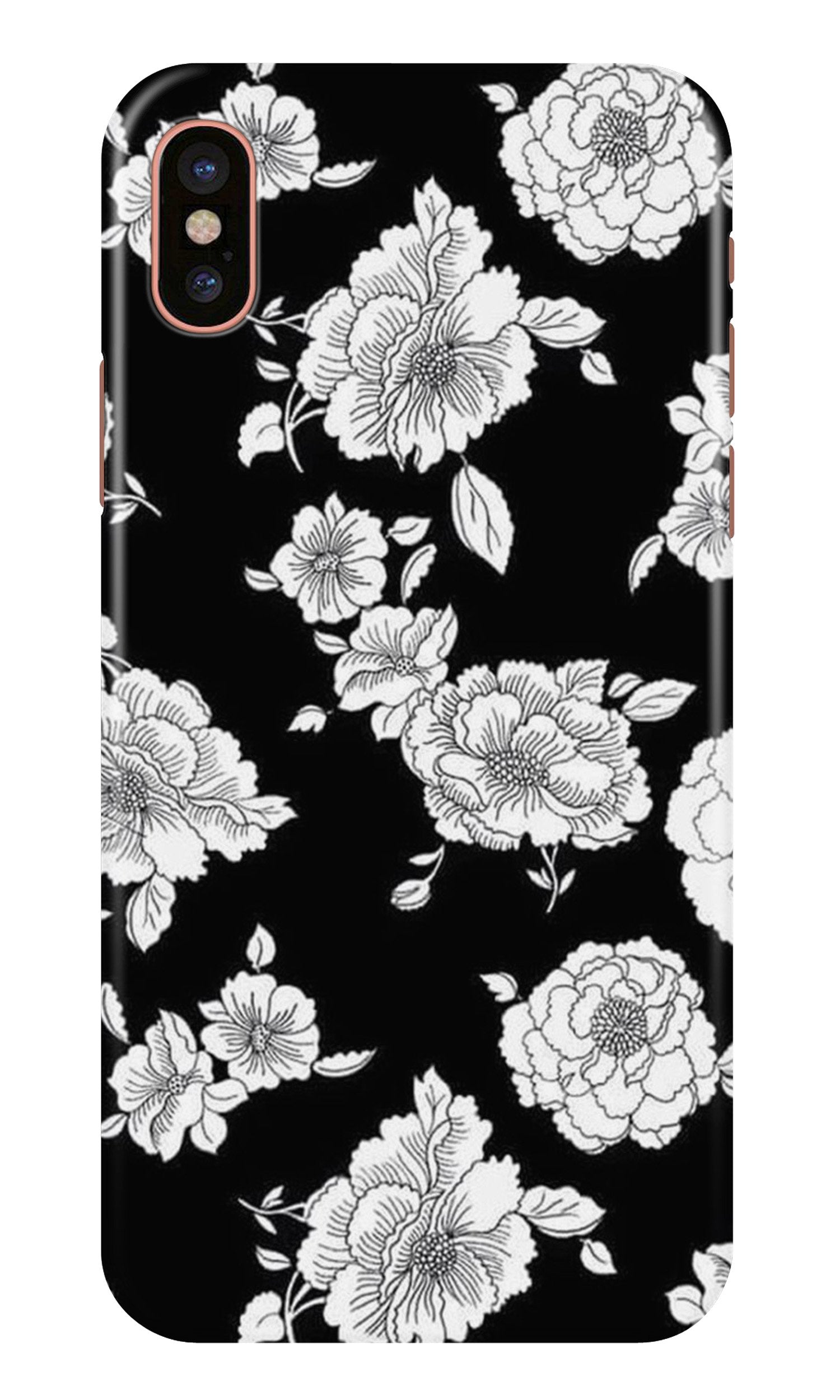 White flowers Black Background Mobile Back Case for iPhone Xs (Design - 9) White flowers Black Background Case for iPhone Xs