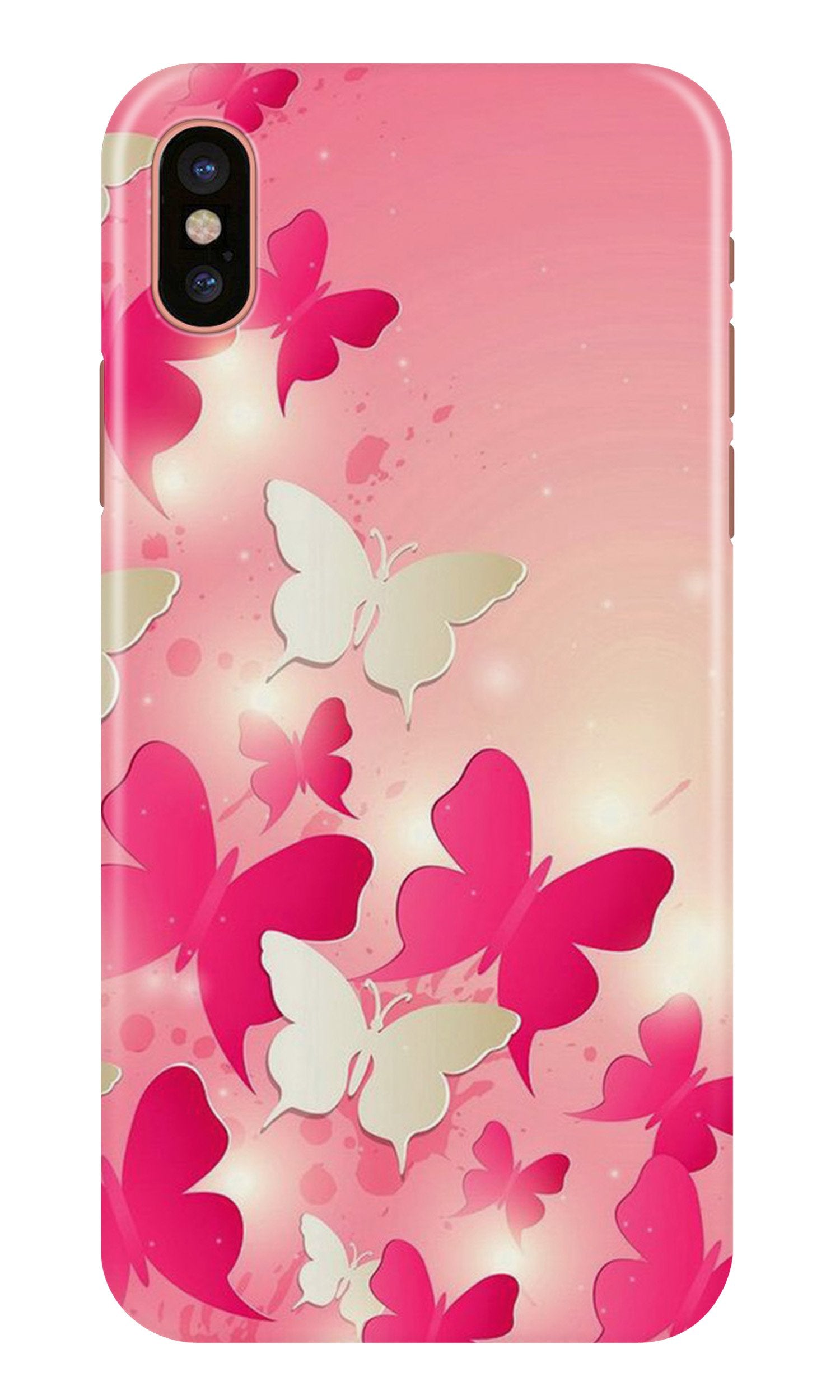 White Pick Butterflies Mobile Back Case for iPhone Xs (Design - 28) White Pick Butterflies Case for iPhone Xs