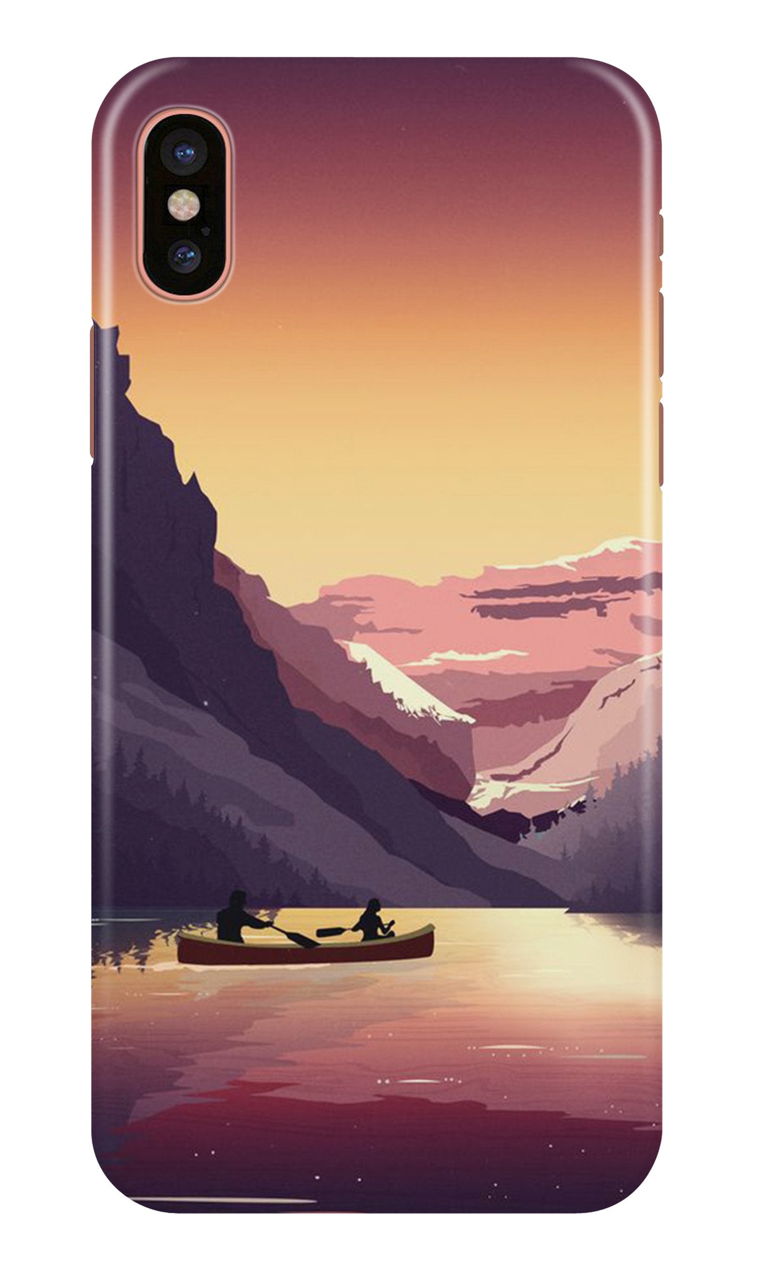 Mountains Boat Mobile Back Case for iPhone Xs (Design - 181) Mountains Boat Case for iPhone Xs (Design - 181)