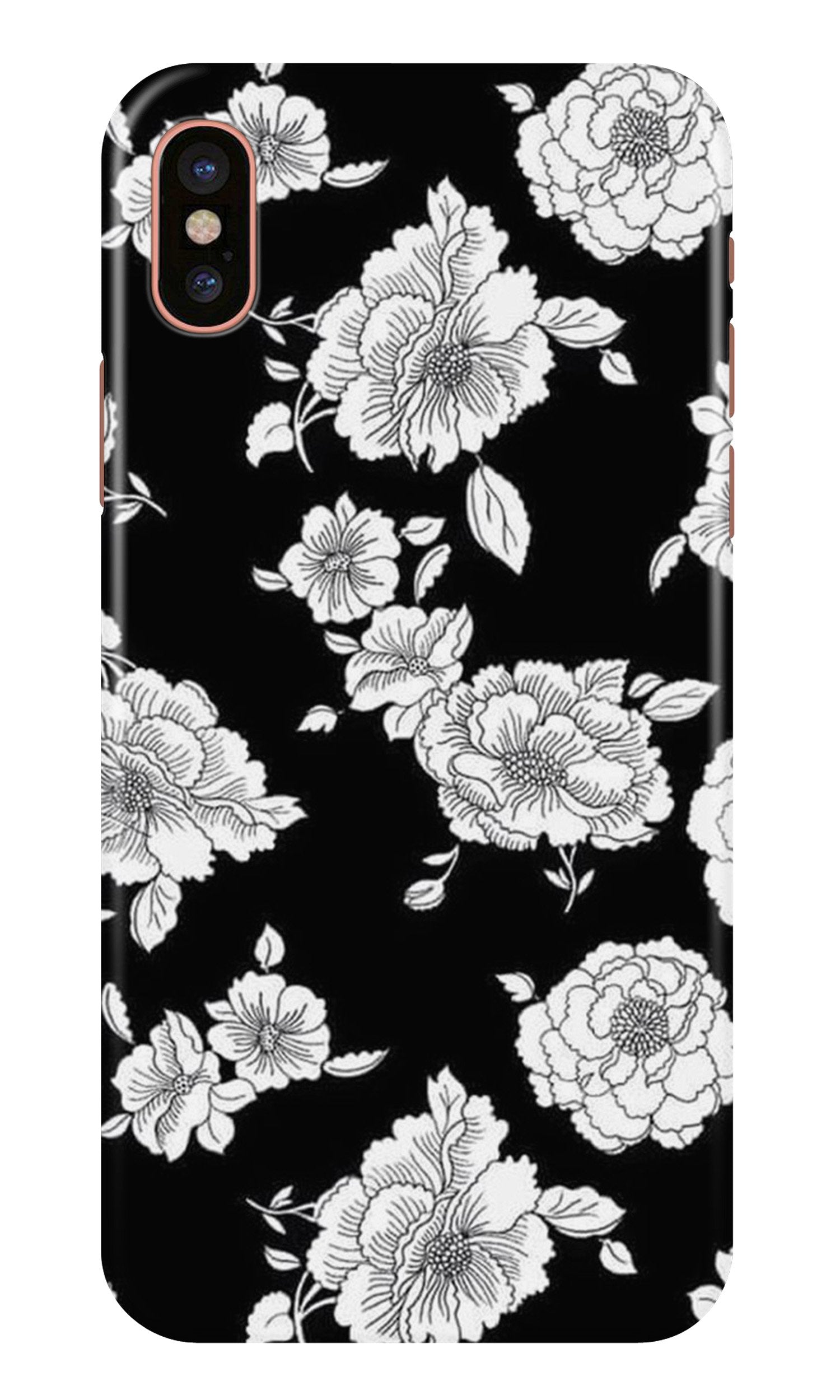 White flowers Black Background Mobile Back Case for iPhone Xs Max (Design - 9) White flowers Black Background Case for iPhone Xs Max