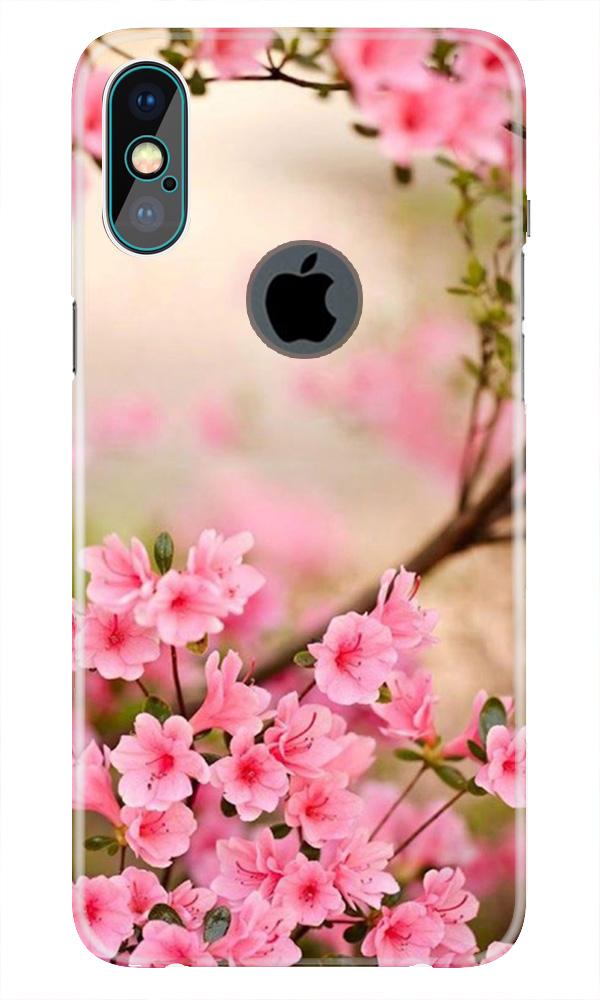 Pink flowers Mobile Back Case for iPhone Xs Max logo cut (Design - 69) Pink flowers Case for iPhone Xs Max logo cut
