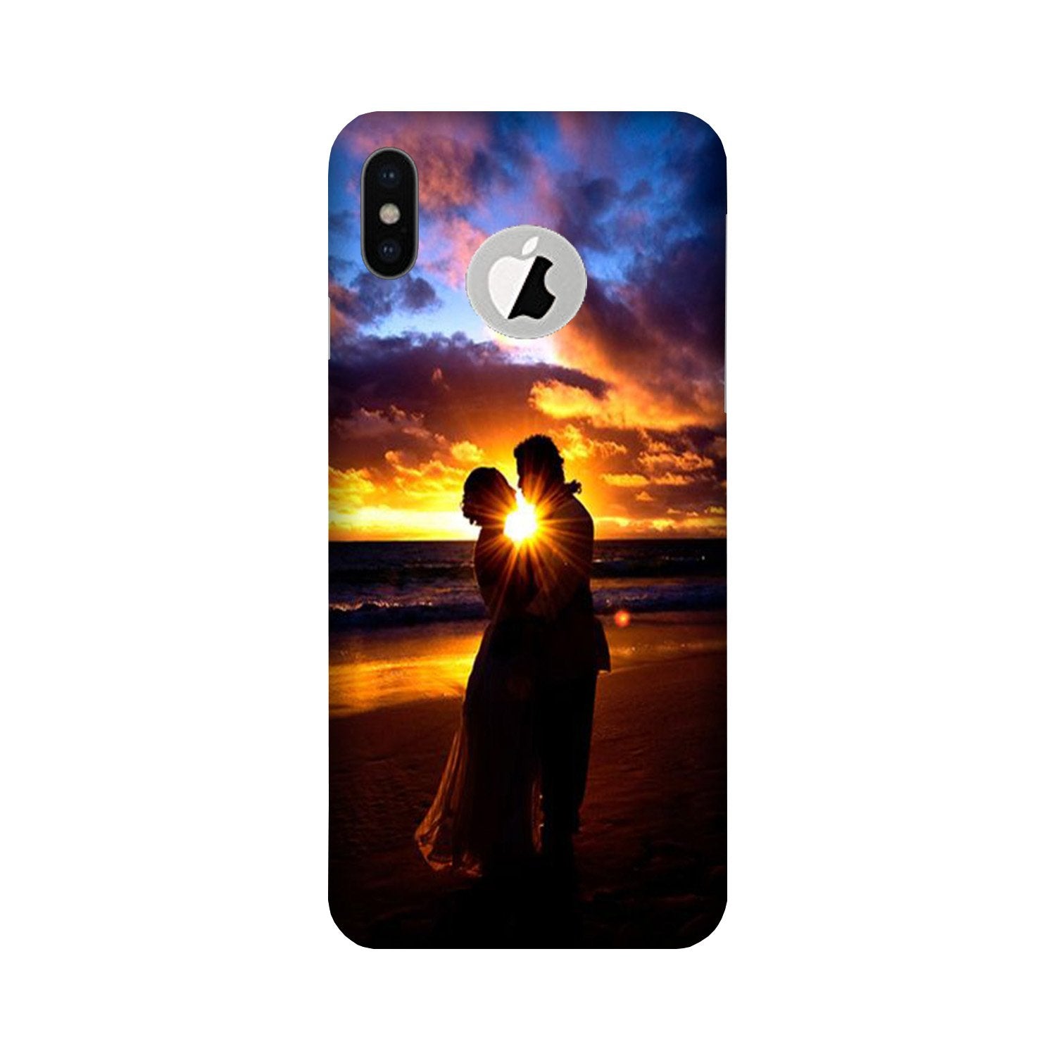Couple Sea shore Mobile Back Case for iPhone Xs logo cut (Design - 13) Couple Sea shore Case for iPhone Xs logo cut
