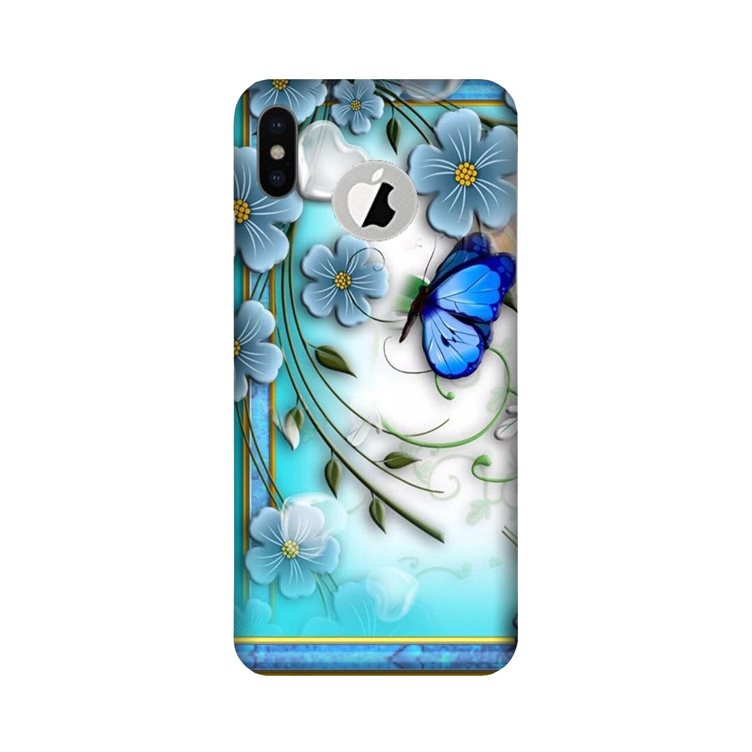 Blue Butterfly Mobile Back Case for iPhone Xs logo cut (Design - 21) Blue Butterfly Case for iPhone Xs logo cut