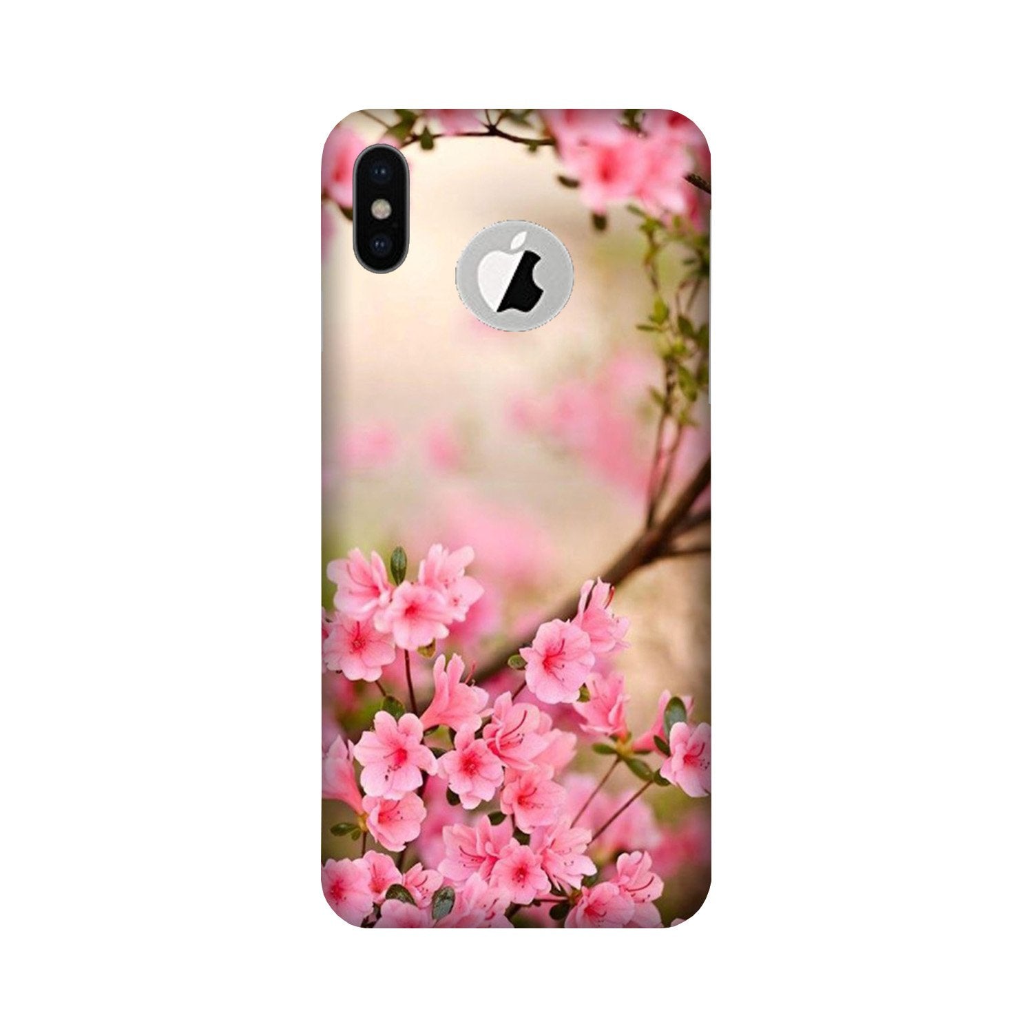 Pink flowers Mobile Back Case for iPhone Xs logo cut (Design - 69) Pink flowers Case for iPhone Xs logo cut