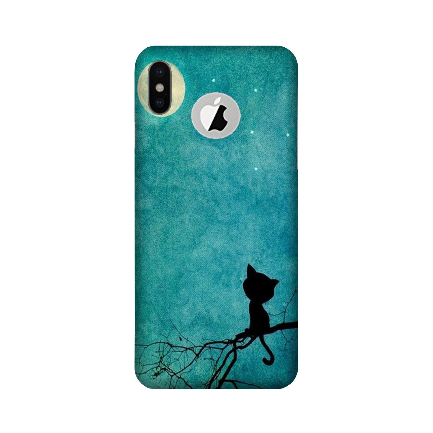 Moon cat Mobile Back Case for iPhone Xs logo cut (Design - 70) Moon cat Case for iPhone Xs logo cut