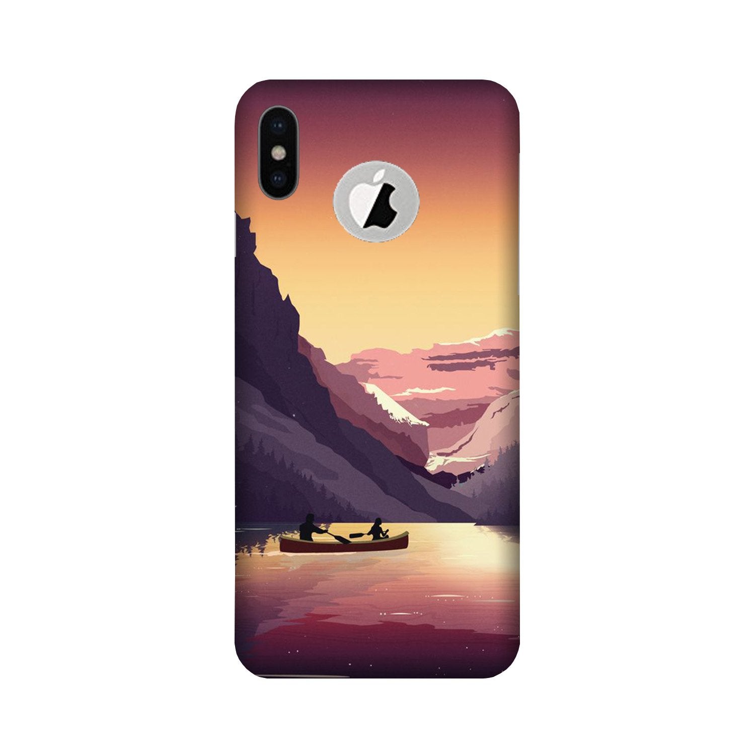 Mountains Boat Mobile Back Case for iPhone Xs logo cut (Design - 181) Mountains Boat Case for iPhone Xs logo cut (Design - 181)