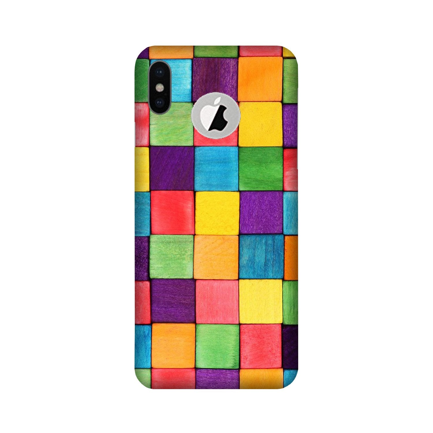 Colorful Square Mobile Back Case for iPhone Xs logo cut (Design - 218) Colorful Square Case for iPhone Xs logo cut (Design No. 218)