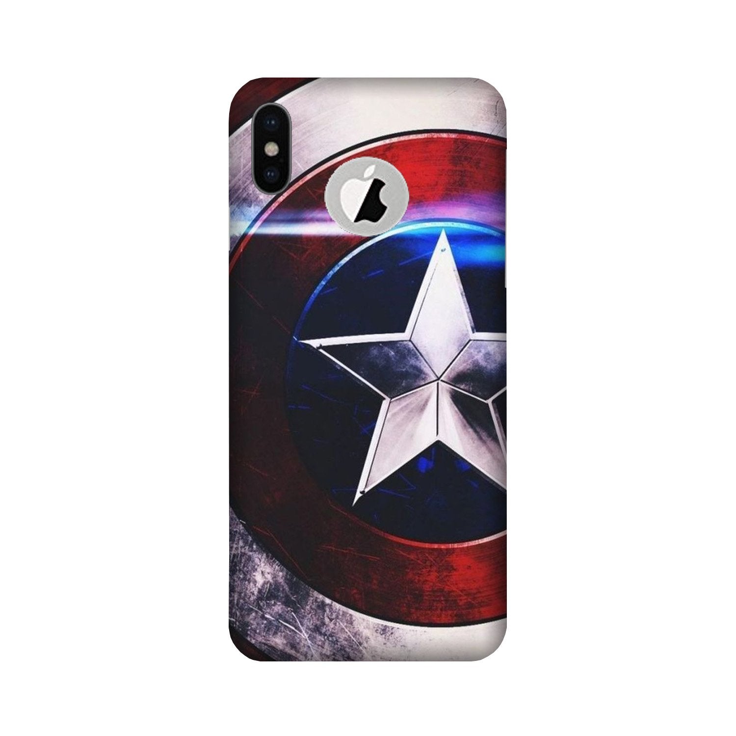 Captain America Shield Mobile Back Case for iPhone Xs logo cut (Design - 250) Captain America Shield Case for iPhone Xs logo cut (Design No. 250)