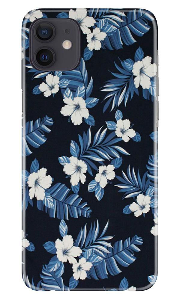 White flowers Blue Background2 Mobile Back Case for iPhone 12 Mini (Design - 15) White flowers Blue Background2 Case for iPhone 12 Mini