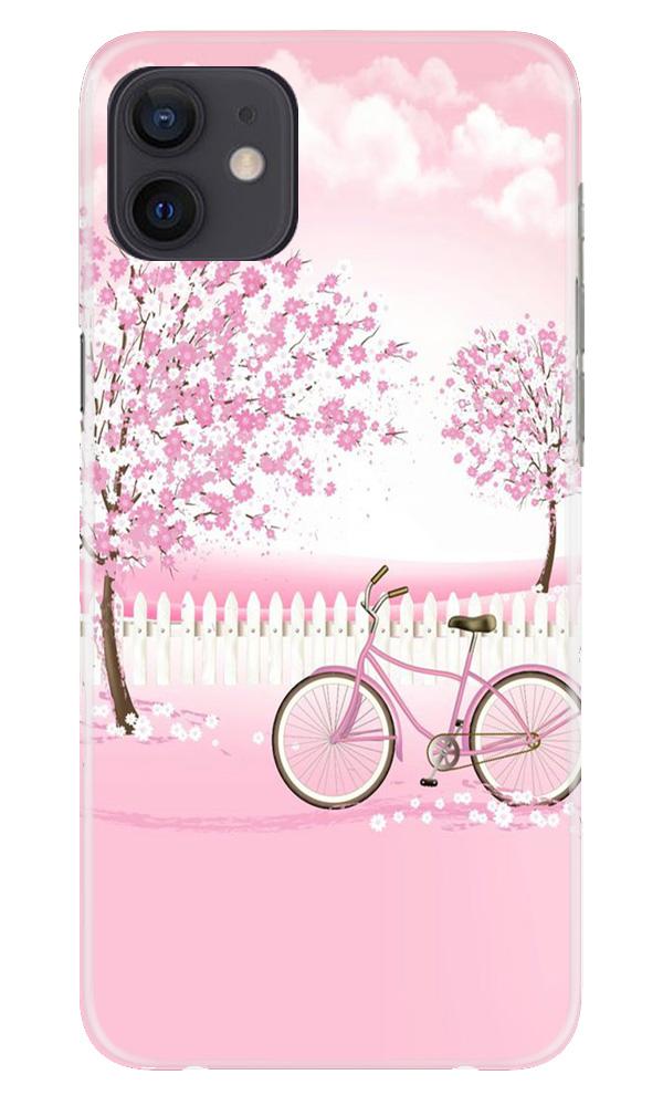 Pink Flowers Cycle Mobile Back Case for iPhone 12 (Design - 102) Pink Flowers Cycle Case for iPhone 12 (Design - 102)