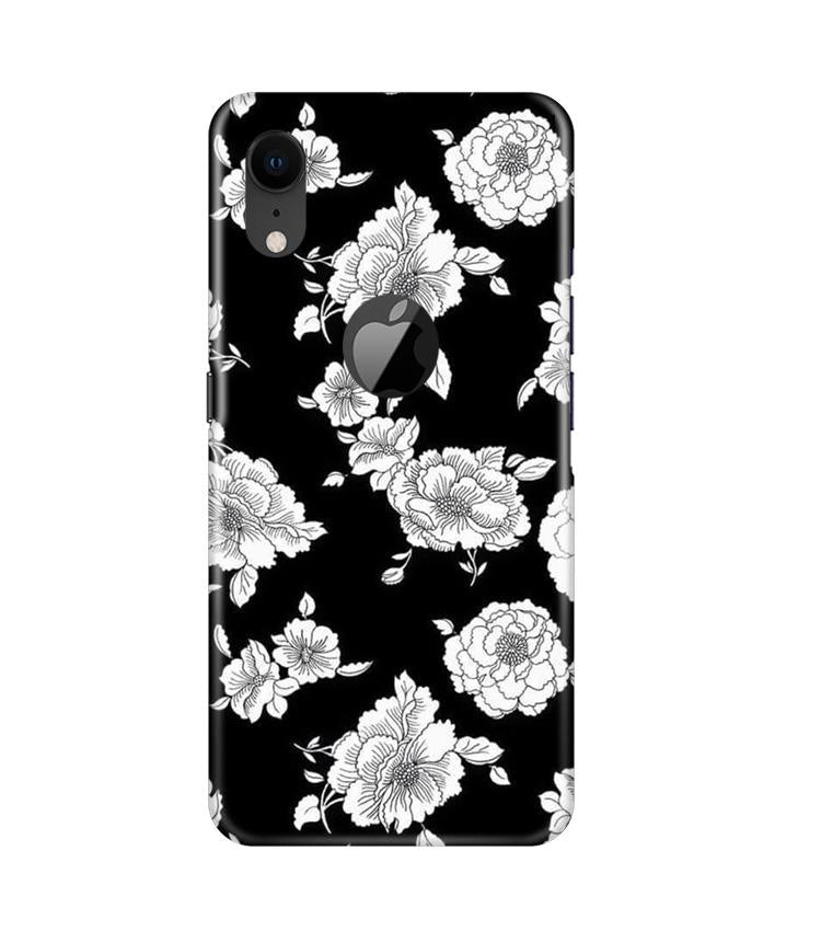 White flowers Black Background Mobile Back Case for iPhone Xr Logo Cut (Design - 9) White flowers Black Background Case for iPhone Xr Logo Cut