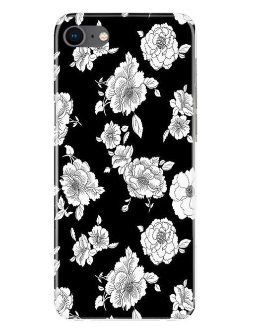 White flowers Black Background Mobile Back Case for iPhone Se 2020 (Design - 9) White flowers Black Background Case for iPhone Se 2020
