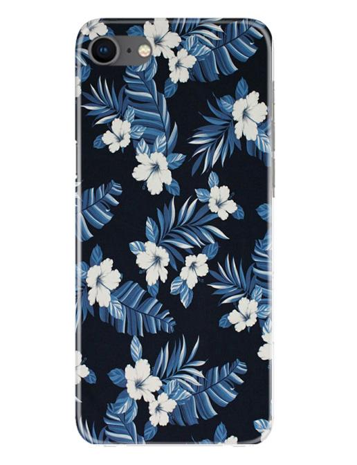 White flowers Blue Background2 Mobile Back Case for iPhone Se 2020 (Design - 15) White flowers Blue Background2 Case for iPhone Se 2020