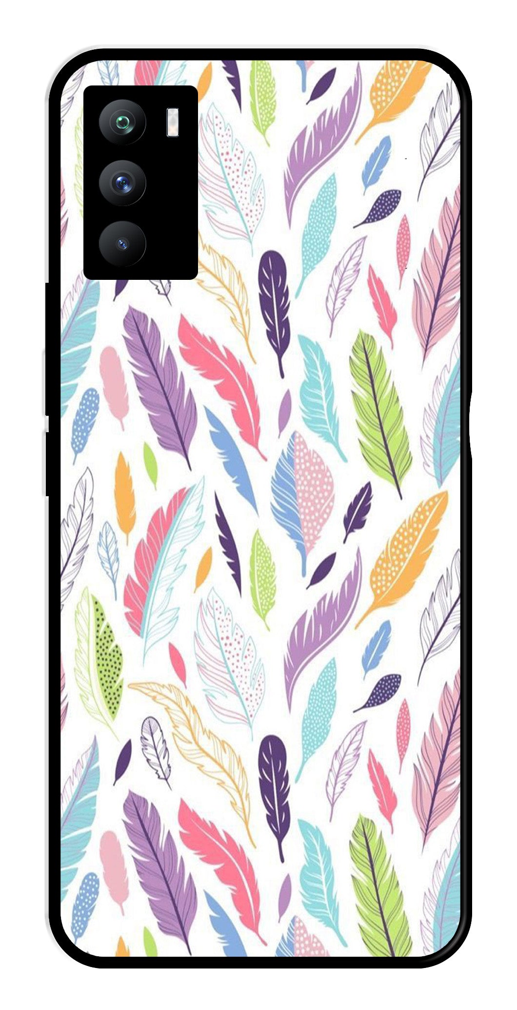 Colorful Feathers Metal Mobile Case for iQOO 9 SE 5G Colorful Feathers Metal Mobile Case for iQOO 9 SE 5G (Design No -06)