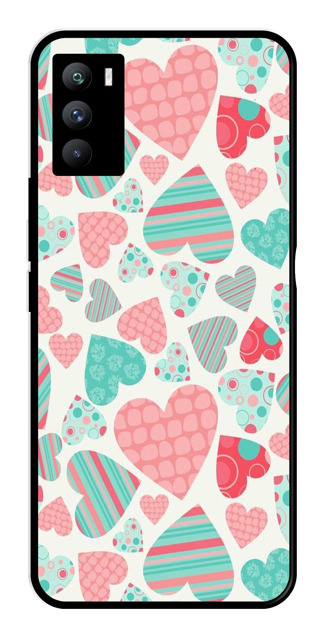 Hearts Pattern Metal Mobile Case for iQOO 9 SE 5G Hearts Pattern Metal Mobile Case for iQOO 9 SE 5G (Design No -22)