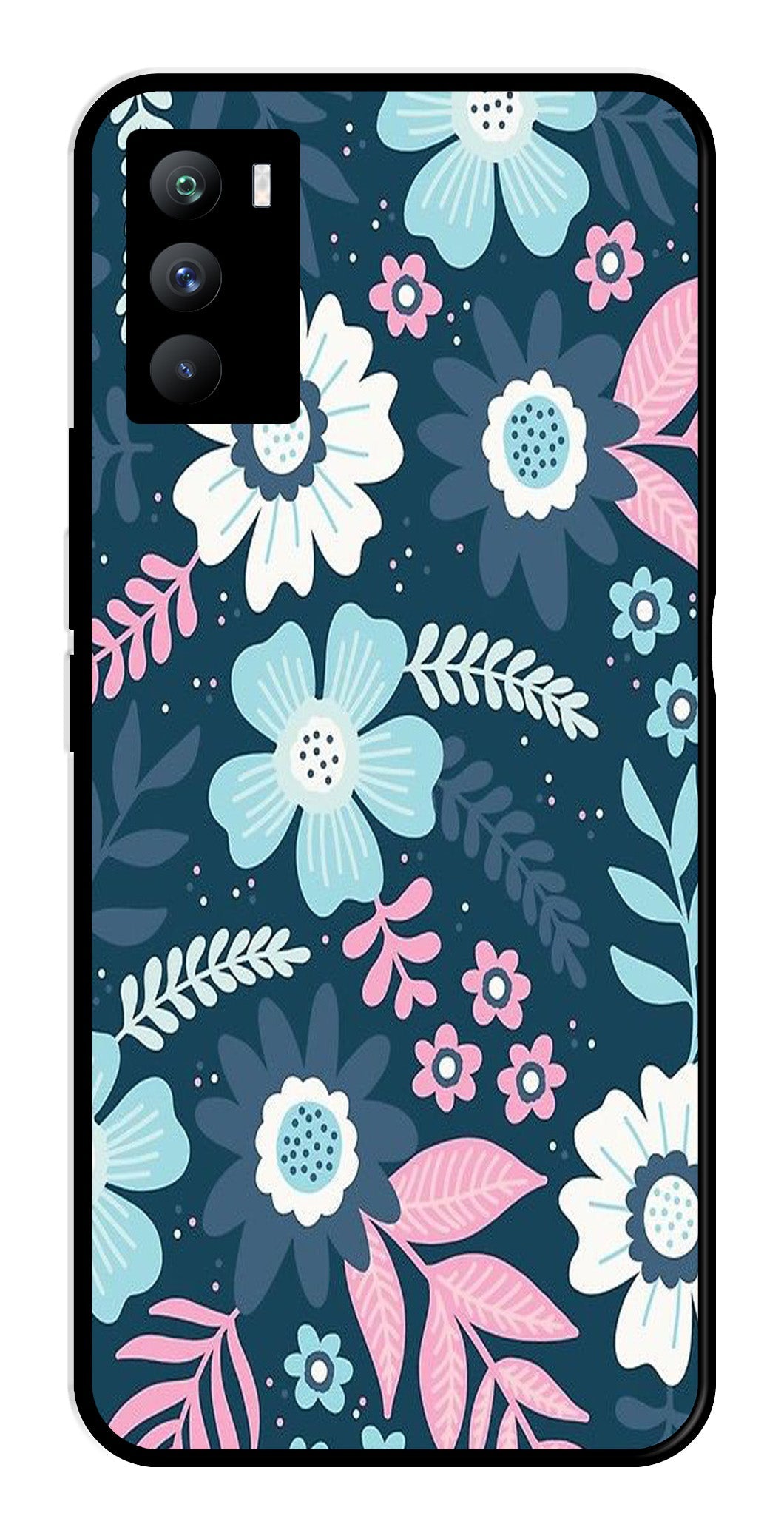 Flower Leaves Design Metal Mobile Case for iQOO 9 SE 5G (Design No -50)