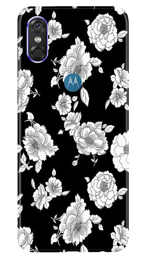 White flowers Black Background Mobile Back Case for Moto One (Design - 9) White flowers Black Background Case for Moto One