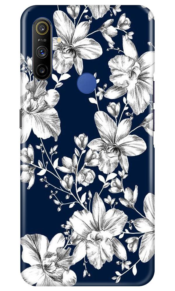 White flowers Blue Background Mobile Back Case for Realme Narzo 10a (Design - 14) White flowers Blue Background Case for Realme Narzo 10a