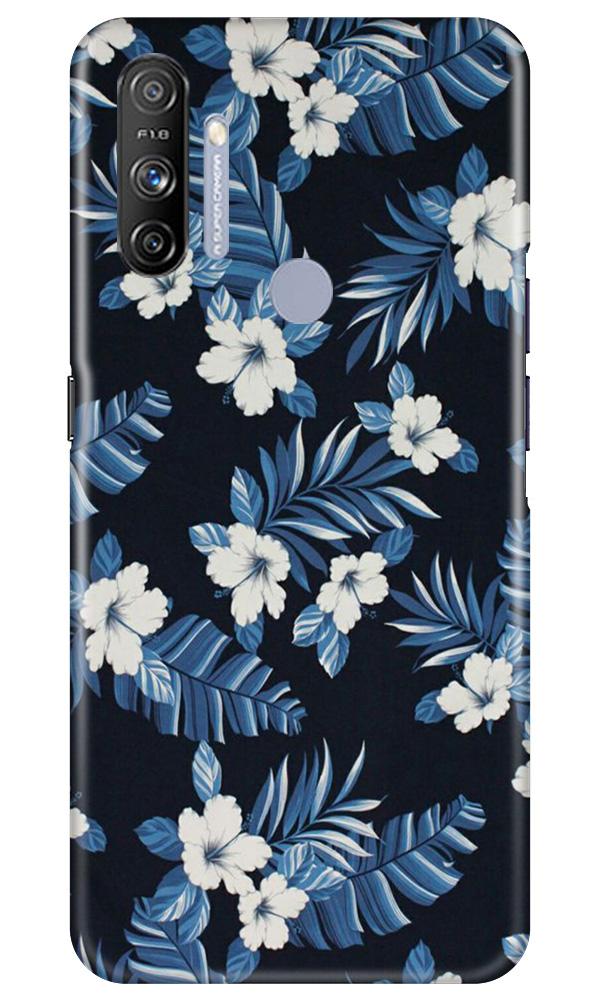 White flowers Blue Background2 Mobile Back Case for Realme Narzo 20A (Design - 15) White flowers Blue Background2 Case for Realme Narzo 20A