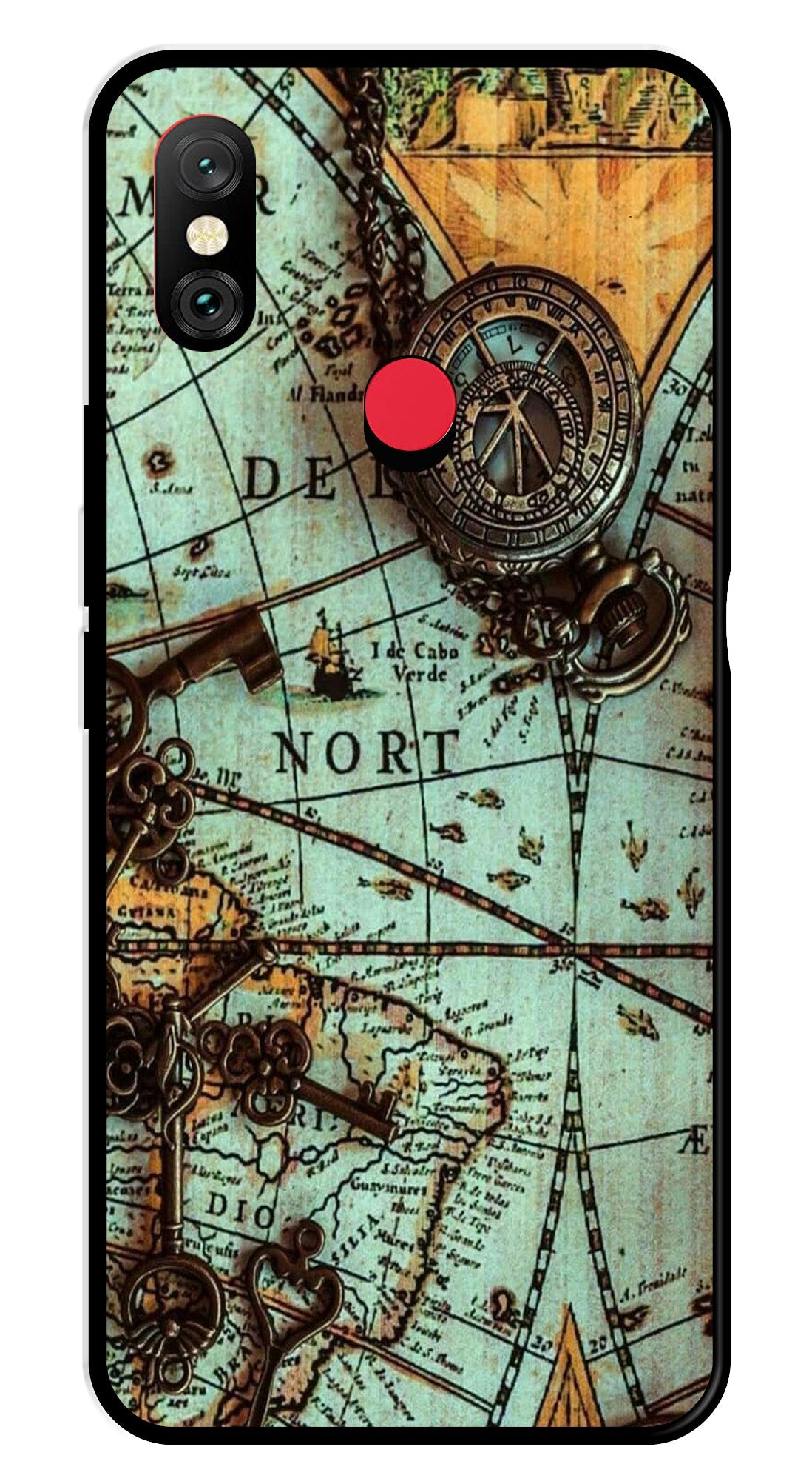 Map Design Metal Mobile Case for Redmi Note 6 Pro (Design No -54)