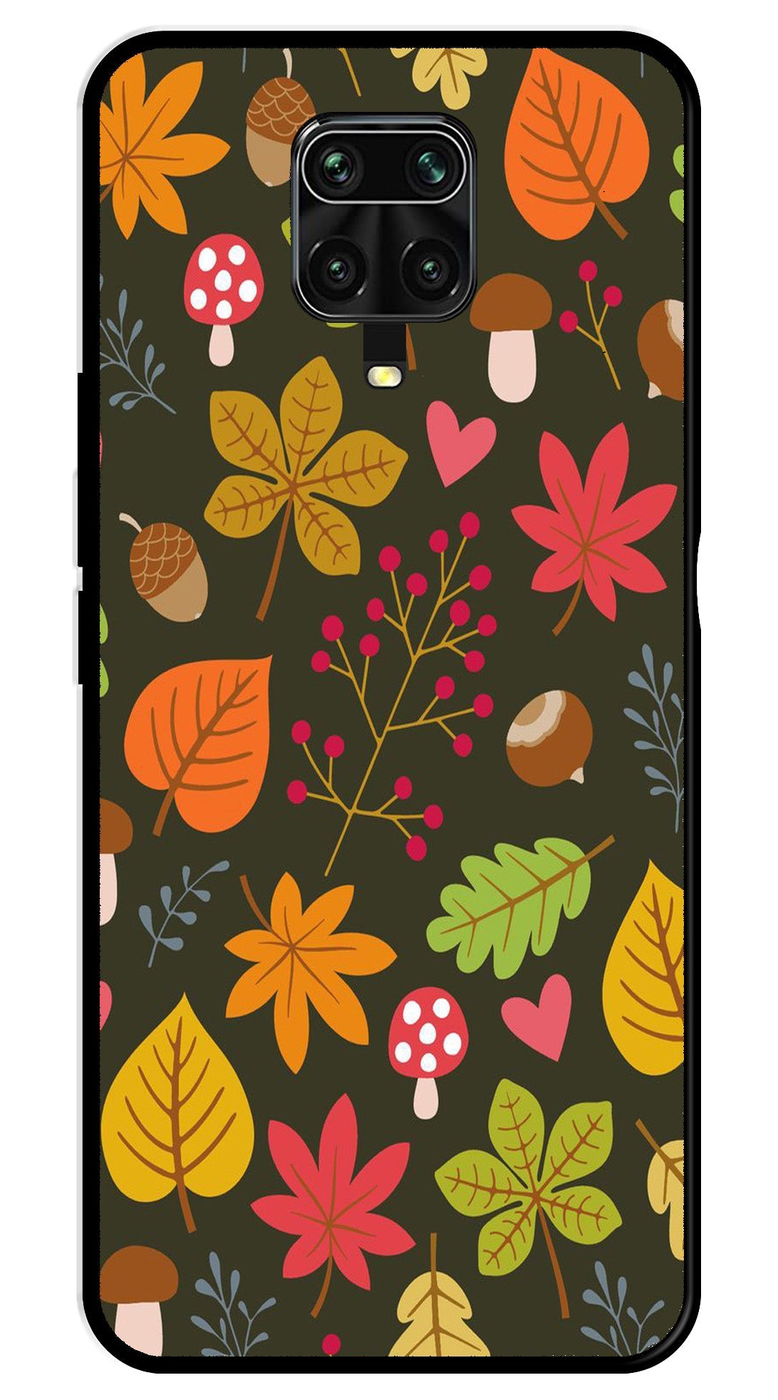 Leaves Design Metal Mobile Case for Redmi Note 9s (Design No -51)