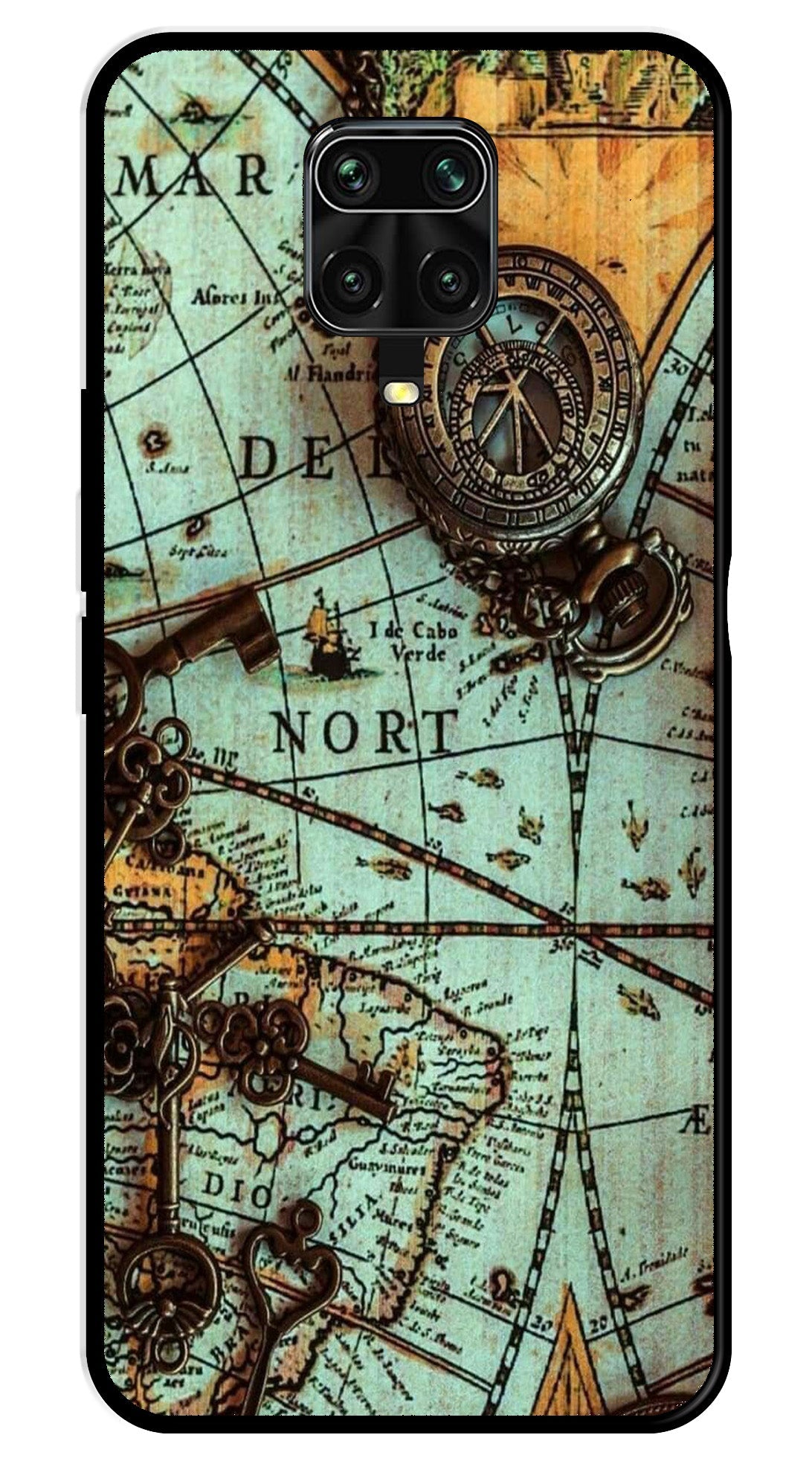 Map Design Metal Mobile Case for Redmi Note 9 Pro (Design No -54)