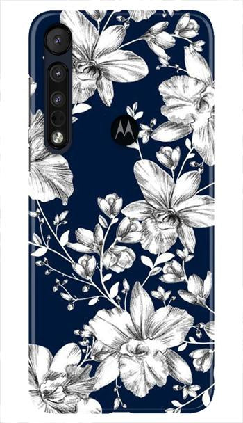 White flowers Blue Background Mobile Back Case for Moto One Macro (Design - 14) White flowers Blue Background Case for Moto One Macro