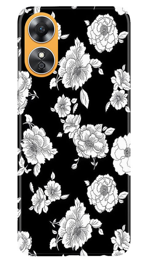 White flowers Black Background Mobile Back Case for Oppo A17 (Design - 9) White flowers Black Background Case for Oppo A17
