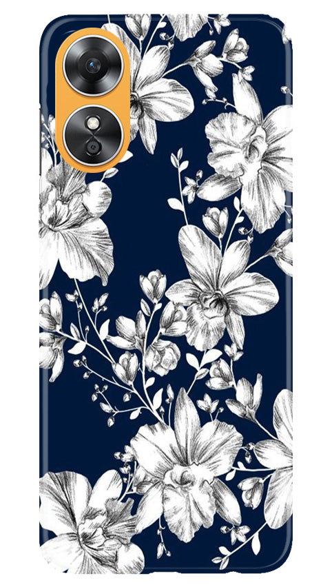 White flowers Blue Background Mobile Back Case for Oppo A17 (Design - 14) White flowers Blue Background Case for Oppo A17