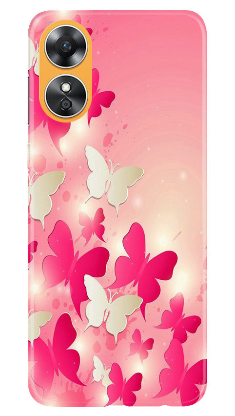 White Pick Butterflies Mobile Back Case for Oppo A17 (Design - 28) White Pick Butterflies Case for Oppo A17