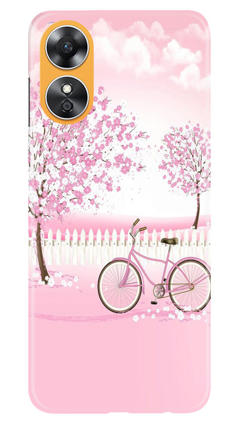 Pink Flowers Cycle Mobile Back Case for Oppo A17 (Design - 102) Pink Flowers Cycle Case for Oppo A17 (Design - 102)