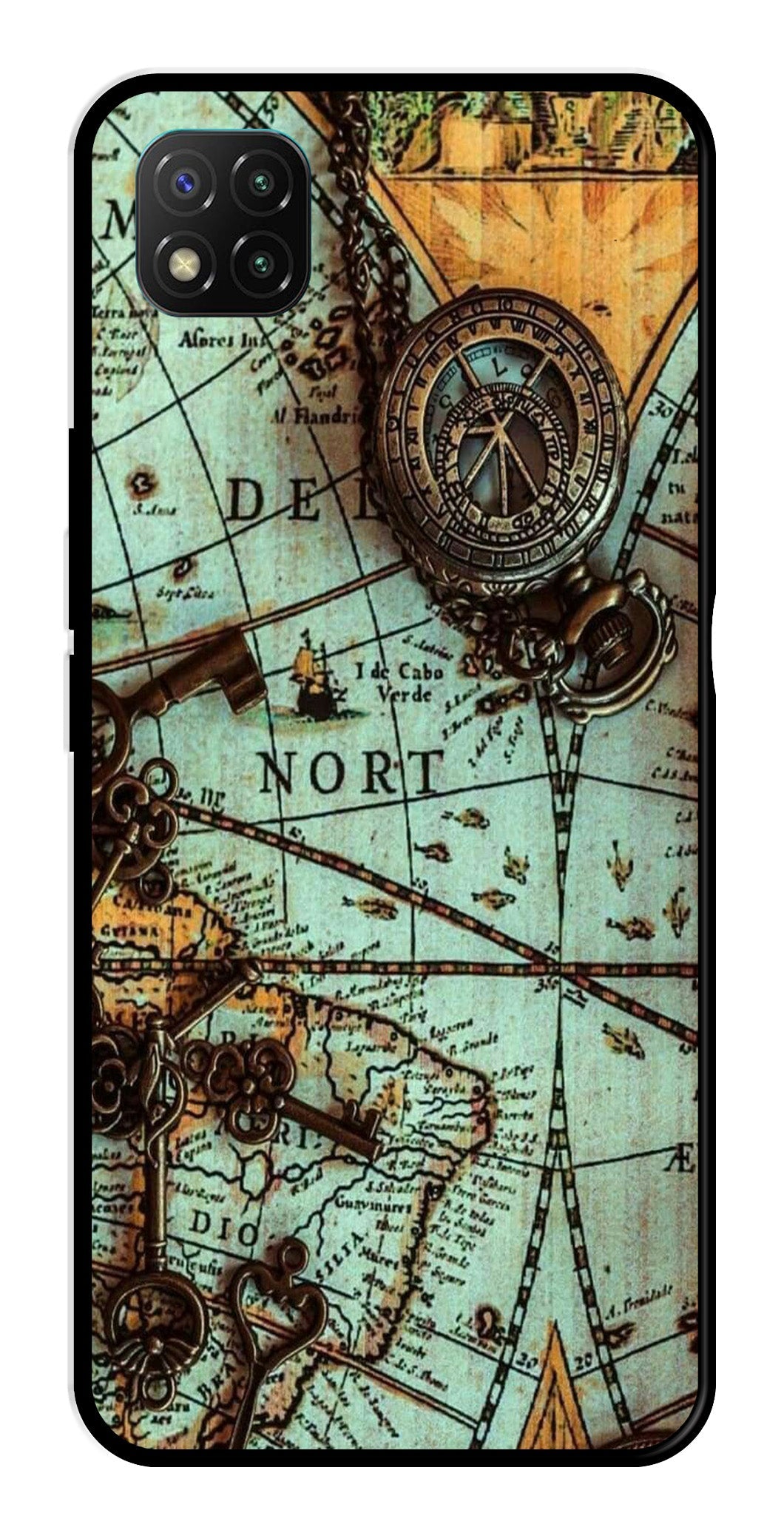 Map Design Metal Mobile Case for Poco C3 (Design No -54)