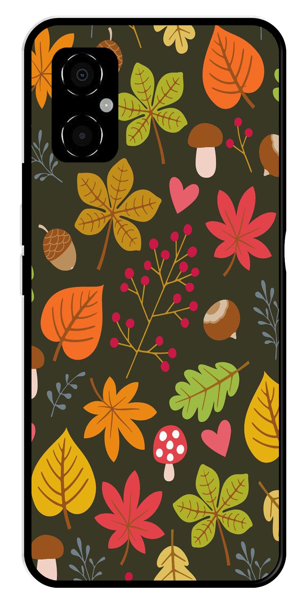 Leaves Design Metal Mobile Case for Poco M4 5G (Design No -51)
