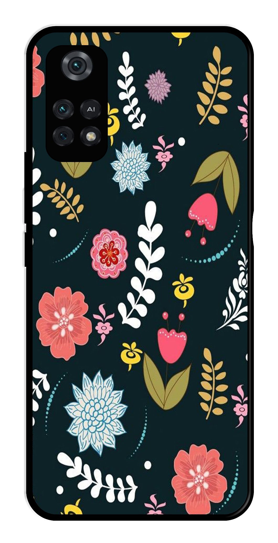 Floral Pattern2 Metal Mobile Case for Poco M4 Pro Floral Pattern2 Metal Mobile Case for Poco M4 Pro (Design No -12)