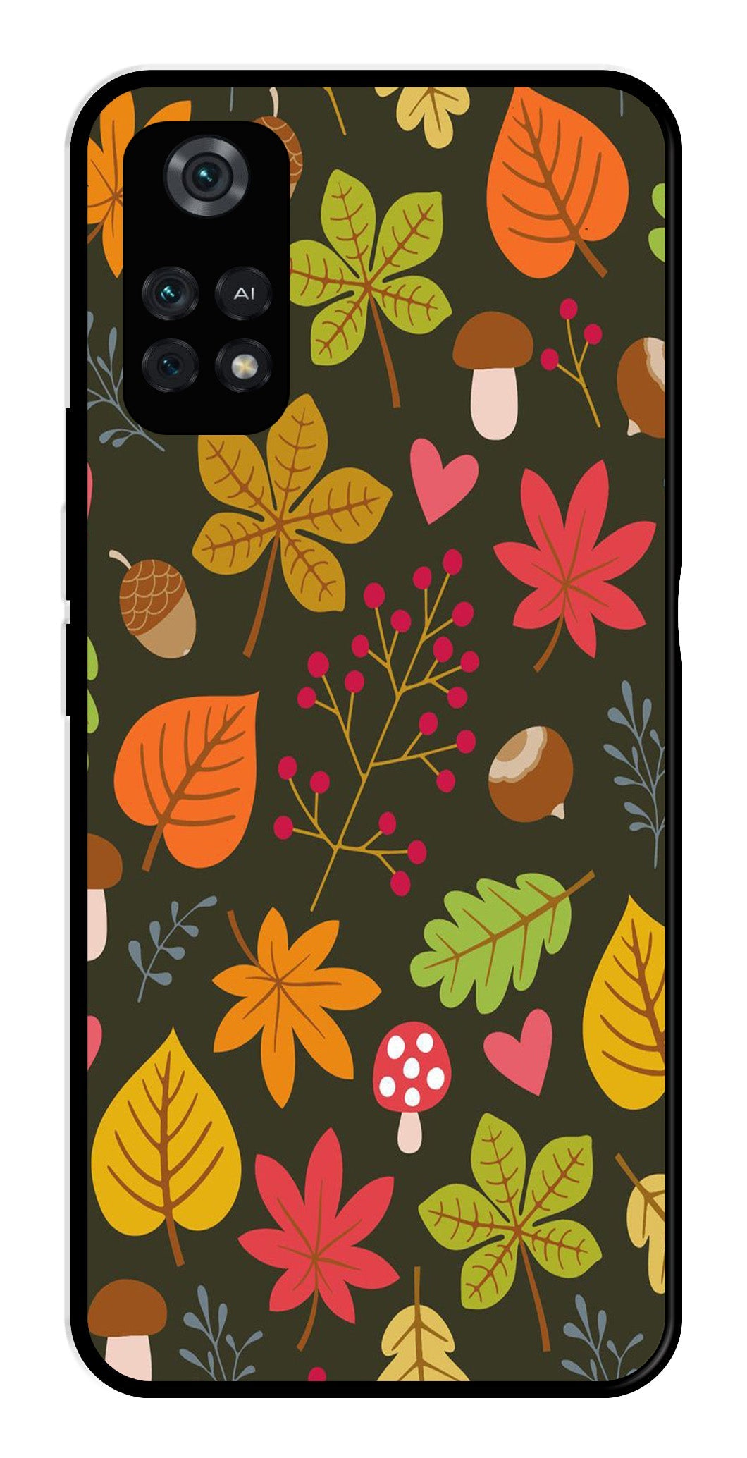 Leaves Design Metal Mobile Case for Poco M4 Pro (Design No -51)