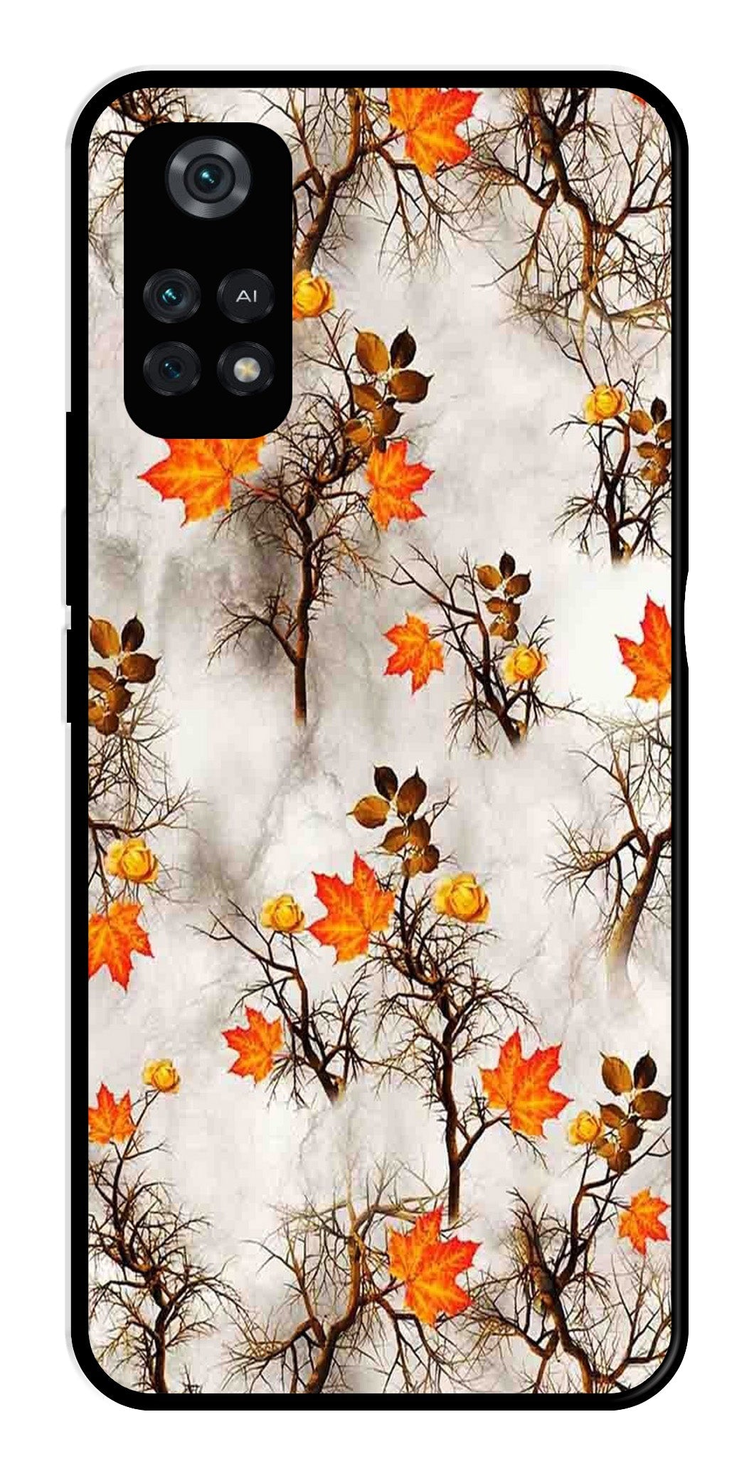 Autumn leaves Metal Mobile Case for Poco M4 Pro (Design No -55)