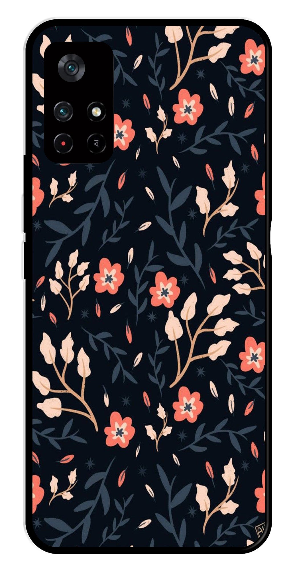 Floral Pattern Metal Mobile Case for Poco M4 Pro 5G Floral Pattern Metal Mobile Case for Poco M4 Pro 5G (Design No -10)