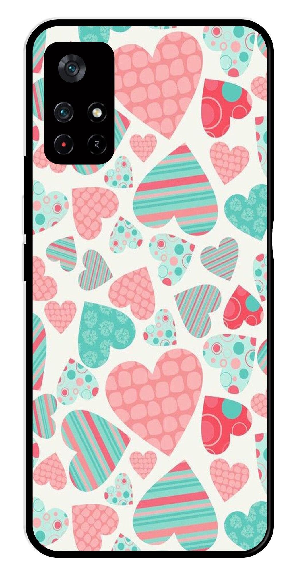 Hearts Pattern Metal Mobile Case for Poco M4 Pro 5G Hearts Pattern Metal Mobile Case for Poco M4 Pro 5G (Design No -22)