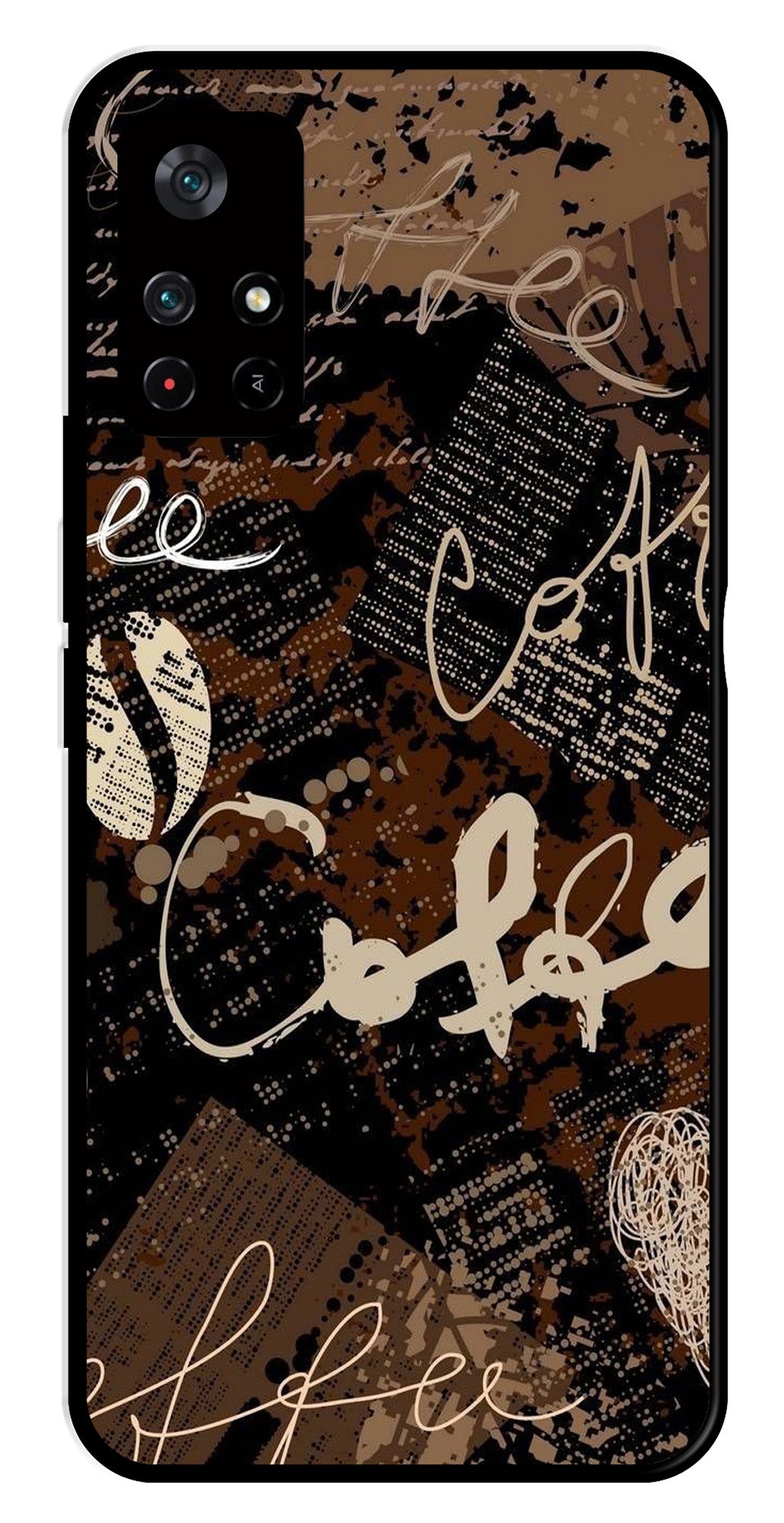 Coffee Pattern Metal Mobile Case for Poco M4 Pro 5G Coffee Pattern Metal Mobile Case for Poco M4 Pro 5G (Design No -37)