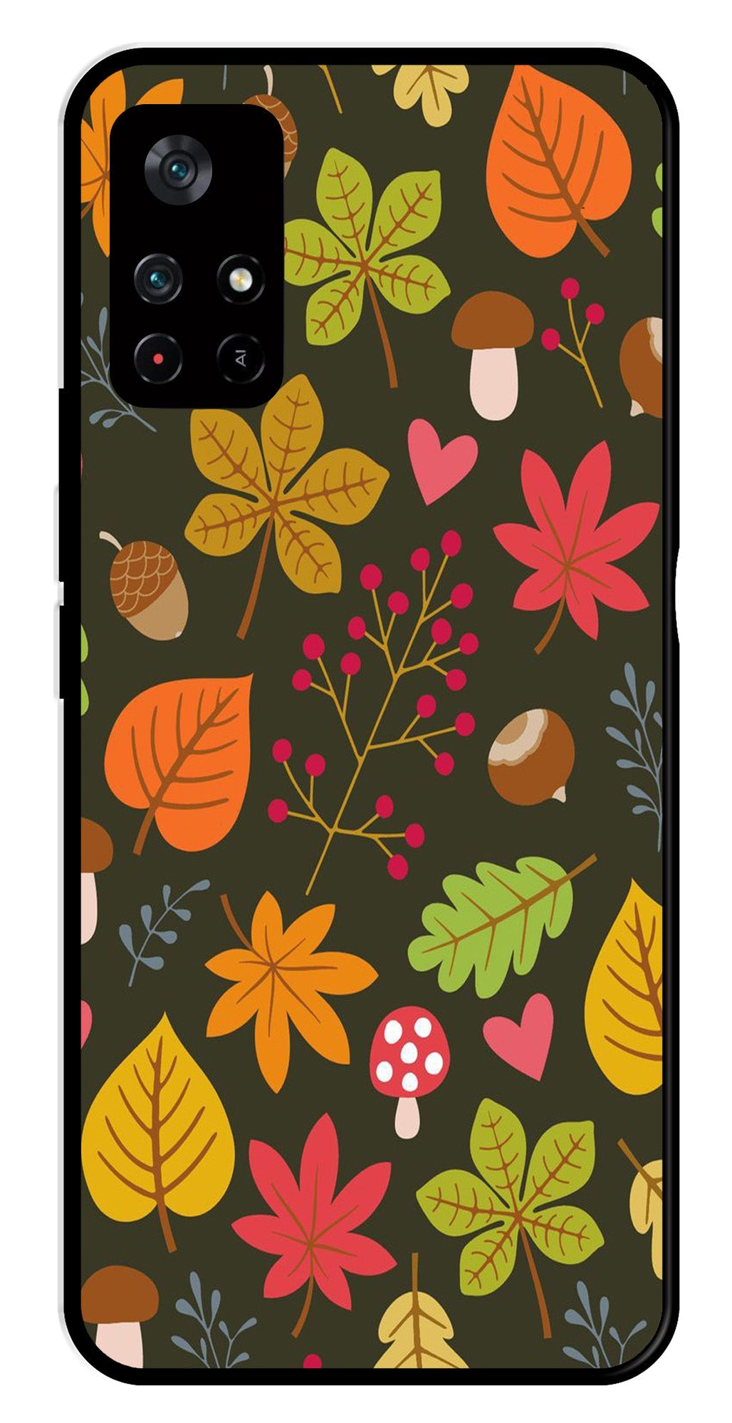 Leaves Design Metal Mobile Case for Poco M4 Pro 5G (Design No -51)